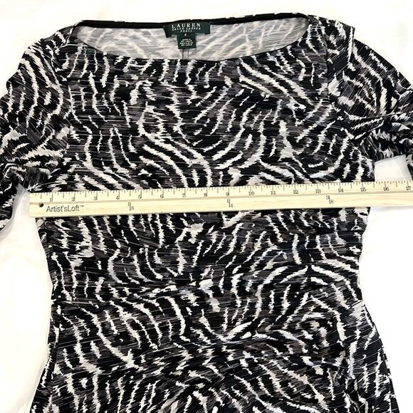 Ralph Lauren Zebra Print Dress Long Sleeve Black White Stretch Abstract Size 6 - Picture 9 of 13
